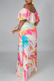 Colour Sweet Print Patchwork Off the Shoulder Printed Dress Dresses