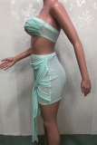 Green Sexy Solid Mesh Strapless Sleeveless Two Pieces