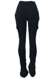 Orange Casual Solid Pocket Fold Boot Cut Patchwork Bottoms