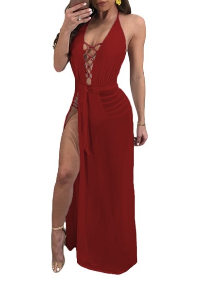 Maroon Brief Cute Asymmetrical Loose Long Club Dresses