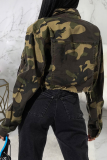 Camouflage Casual Camouflage Print Patchwork Turndown Collar Outerwear