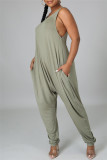 Black Fashion Casual Solid Basic O Neck Loose Jumpsuits