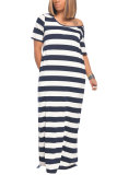 Hide Blue Fashion Sexy adult Light Gray purple Hide Blue Cap Sleeve Short Sleeves Hooded Step Skirt Floor-Length Striped Print Patchwork split Dresses