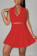 Red Fashion Casual Solid Vests Zipper Collar Sleeveless Two Pieces