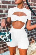 White Casual Solid Patchwork Strapless Short Sleeve Two Pieces