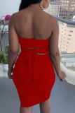 Black Sexy Solid Patchwork Strapless Sleeveless Two Pieces