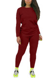 Pink Fashion Casual adult Ma'am Solid Two Piece Suits Straight Long Sleeve Two Pieces