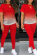 Tangerine Red Casual Gradual Change Patchwork O Neck Short Sleeve Two Pieces