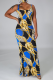 Blue Casual Print Patchwork Spaghetti Strap Trumpet Mermaid Dresses
