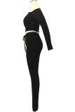 Wine Red Sportswear Solid Patchwork Bateau Neck Long Sleeve Two Pieces
