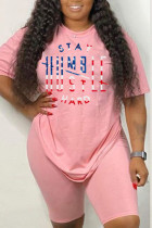 Pink Milk Silk Fashion Active adult Ma'am Print Two Piece Suits Straight Short Sleeve Two Pieces