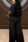 Black Sexy Print Solid V Neck Long Sleeve Regular Sleeve Short Two Pieces