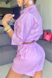 Purple Fashion Casual Solid Bandage Turtleneck Three Quarter Two Pieces