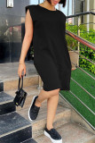 Pink Fashion Casual Solid Basic O Neck Sleeveless Dress