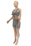 Black Sexy Casual Print Bandage V Neck Sleeveless Two Pieces