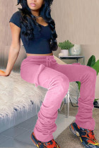 Pink Casual Solid Pocket Fold Boot Cut Patchwork Bottoms