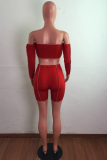 Grey Street Solid Bandage Strapless Long Sleeve Two Pieces