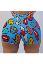 Blue Milk Silk Elastic Fly Mid Print Skinny shorts Bottoms