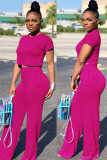 Orange Casual Fashion Slim fit crop top Solid Two Piece Suits Straight