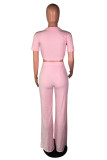 Blue Fashion adult Lightly cooked Two Piece Suits Button Solid Straight Short Sleeve Two-piece