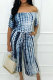 Light Blue Fashion Sexy Print Patchwork Tie Dye Straight Short Sleeve