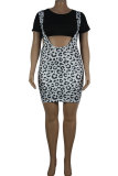 Leopard print Fashion Sexy adult O Neck Leopard Patchwork Print Two Piece Suits Stitching Plus Size