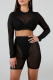 Black Casual Solid Patchwork Half A Turtleneck Long Sleeve Two Pieces