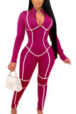 Red Sexy Milk Fiber Solid Patchwork O Neck Skinny Jumpsuits