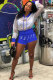 Dark Blue Fashion adult Street Letter Patchwork Print Solid perspective Two Piece Suits Straight Long Sleeve Two Pieces