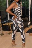 Red Fashion Sexy Print Basic V Neck Skinny Jumpsuits