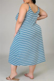 Purple Sexy Casual Plus Size Striped Print Backless Spaghetti Strap Sleeveless Dress