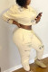 Light yellow Sexy Print Solid O Neck Long Sleeve Regular Sleeve Short Two Pieces