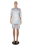 Pink Fashion Casual adult Patchwork Tie Dye Two Piece Suits pencil Short Sleeve Two Pieces