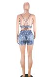 Blue Fashion Sexy Asymmetrical Polka Dot Sleeveless Slip Rompers
