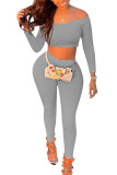 White Fashion Sexy Adult Solid Patchwork Bateau Neck Long Sleeve Regular Sleeve Short Two Pieces
