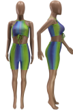 Rose Red Sexy Print Patchwork O Neck Sleeveless Two Pieces