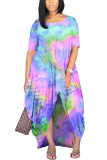Orange Milk. Fashion adult Ma'am Street Cap Sleeve Short Sleeves O neck Princess Dress Floor-Length Print Tie and dye asymmetrical Dresses