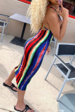 Multi-color Sexy Print Patchwork Pencil Skirt Dresses