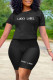 Black Fashion Casual Letter Embroidered O Neck Short Sleeve Two Pieces