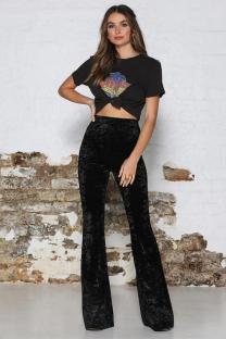 Black Elastic Fly Sleeveless High Solid Patchwork Loose Pants Pants