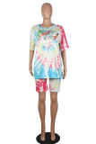Yellow Casual Print Patchwork O Neck Short Sleeve Two Pieces