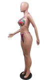 Rose Red Sexy Print Patchwork Swimwears