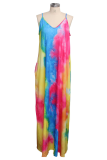 Multicolor Sexy Patchwork Tie-dye Spaghetti Strap Printed Dress Dresses
