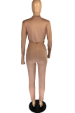 Pink Sexy Solid Patchwork Half A Turtleneck Long Sleeve Two Pieces