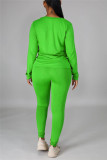 Red Casual Solid Basic O Neck Long Sleeve Two Pieces