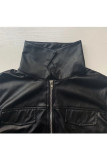Brown Fashion Sexy Solid bandage zipper PU Long Sleeve Turndown Collar 