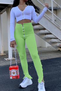Green White Black Green Pink Apricot Orange purple Zipper Fly High Solid Zippered Boot Cut Pants Bottoms