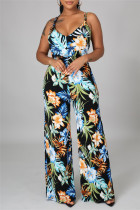 Colour Fashion Print Backless Spaghetti Strap Regular Jumpsuits