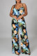 Colour Fashion Print Backless Spaghetti Strap Regular Jumpsuits