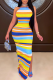 Yellow Sexy Striped Patchwork Half A Turtleneck Pencil Skirt Dresses